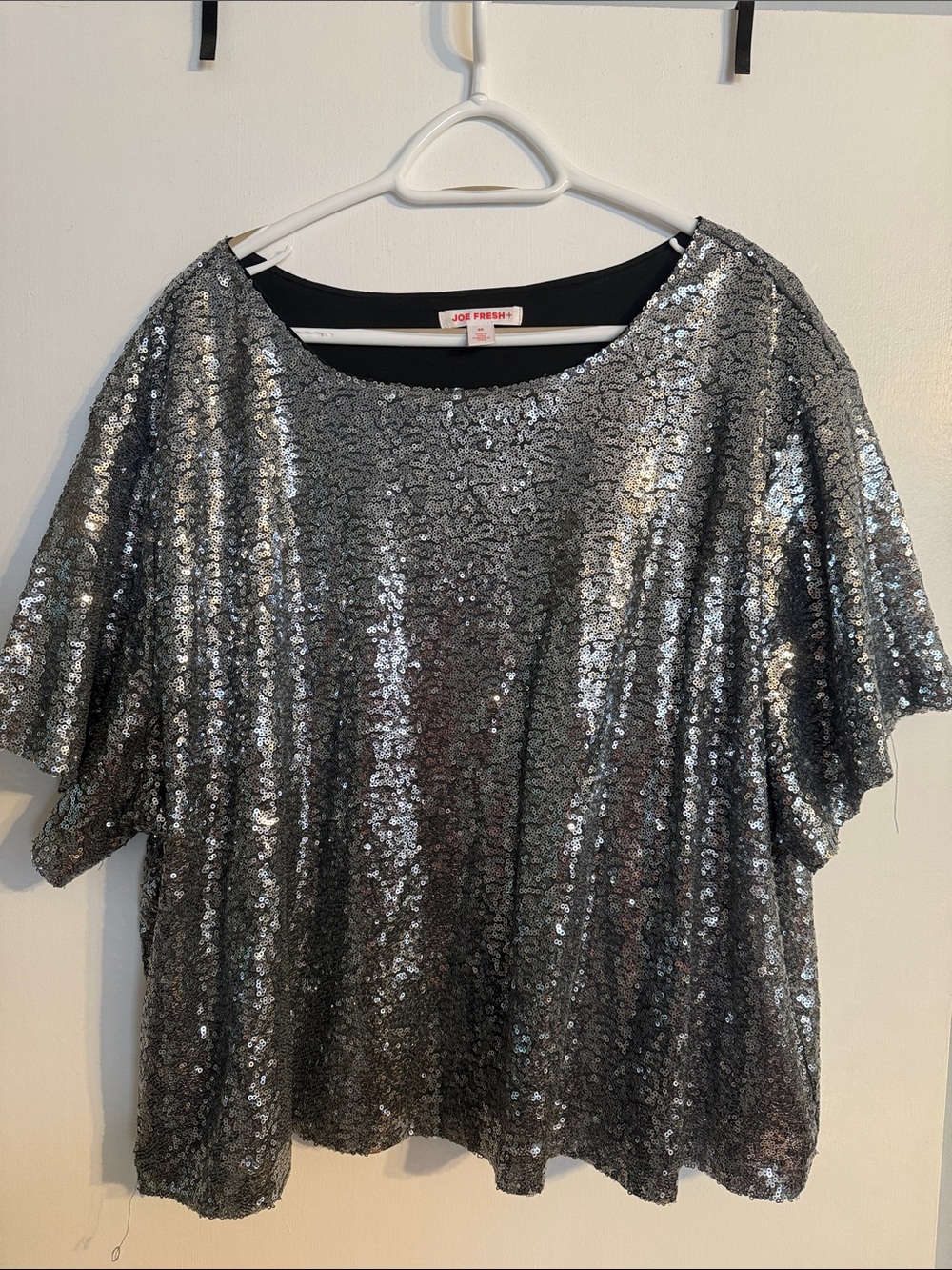 Joe Fresh Silver Sequin Short Sleeve Top